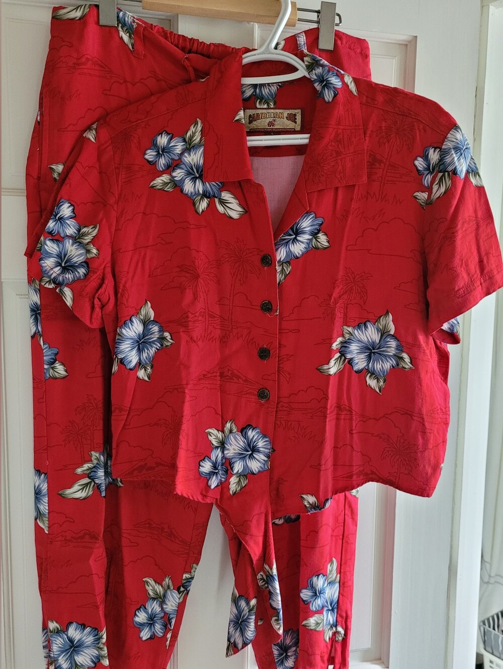 CARRIBEAN JOE Red Hawaiian Floral Two-Piece Set